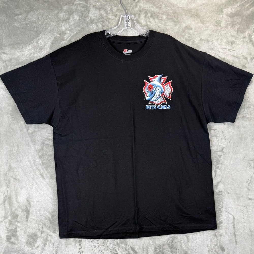 VTG Hanes Authentic Firefighter Jaws of Life Shark Duty Calls Graphic T-Shirt XL